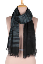 Load image into Gallery viewer, Tri-Tone Dark Wool Shawl Woven in India - Midnight Delight | NOVICA