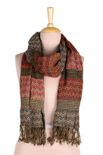 Load image into Gallery viewer, Wave Pattern Wool Scarf from India - Autumn Waves | NOVICA