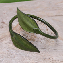 Load image into Gallery viewer, Leafy Leather Wrap Bracelet in Olive from Thailand - Forest Embrace in Olive | NOVICA
