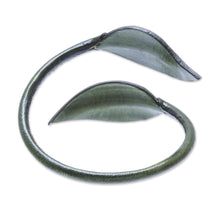 Load image into Gallery viewer, Leafy Leather Wrap Bracelet in Olive from Thailand - Forest Embrace in Olive | NOVICA