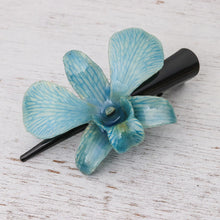 Load image into Gallery viewer, Natural Blue Thai Orchid Hair Clip - Blue Orchid Love | NOVICA