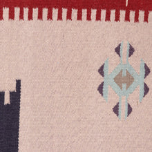 Load image into Gallery viewer, Crimson and Khaki Geometric Wool Area Rug from India (4x5.5) - Khaki Geometry | NOVICA