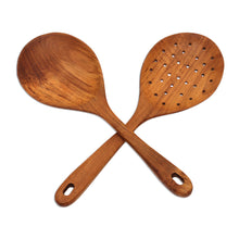 Load image into Gallery viewer, Teak Wood Serving Spoons Crafted in Bali - Elegant Service | NOVICA