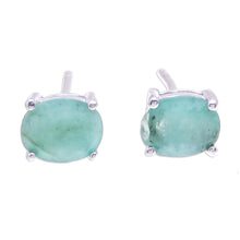 Load image into Gallery viewer, Faceted Emerald Stud Earrings from Thailand - Verdant Marvel | NOVICA