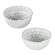 Load image into Gallery viewer, Hand Crafted Small White Ceramic Bowls (Pair) - White Scales | NOVICA