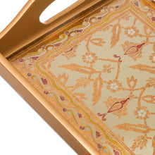 Load image into Gallery viewer, Gold-Tone Reverse-Painted Glass Tray from Peru - Golden Colonial | NOVICA