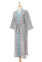 Load image into Gallery viewer, Diamond Embroidered Cotton Robe in Ash from Thailand - Blue Diamonds | NOVICA