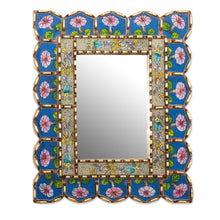 Load image into Gallery viewer, Floral Motif Reverse-Painted Glass Wall Mirror - Beautiful Arrangement | NOVICA