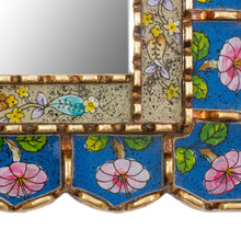 Load image into Gallery viewer, Floral Motif Reverse-Painted Glass Wall Mirror - Beautiful Arrangement | NOVICA