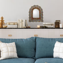 Load image into Gallery viewer, Reverse-Painted Glass Wood Wall Mirror with Floral Motifs - Sweet Arrangement | NOVICA