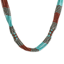 Load image into Gallery viewer, Brown and Turquoise Blue Glass Beaded Strand Necklace - Harmonious Elegance in Brown | NOVICA
