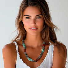 Load image into Gallery viewer, Brown and Turquoise Blue Glass Beaded Strand Necklace - Harmonious Elegance in Brown | NOVICA
