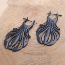 Load image into Gallery viewer, Hand Carved Water Buffalo Horn Shell Motif Hoop Earrings - Graceful Fanfare | NOVICA