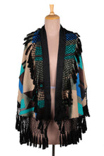 Load image into Gallery viewer, Wool Wrap With Black Fringe from India - Geometric Flair | NOVICA