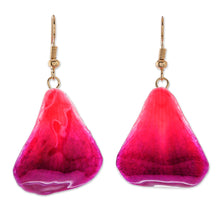 Load image into Gallery viewer, Natural Orchid Flower Dangle Earrings in Magenta - Petal Rain | NOVICA