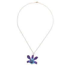 Load image into Gallery viewer, Gold Accented Blue-Purple Natural Orchid Pendant Necklace - Starry Flower in Blue-Purple | NOVICA