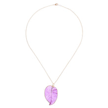 Load image into Gallery viewer, Gold Accented Natural Flower Pendant Necklace in Purple - Bougainvillea Love in Purple | NOVICA