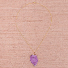 Load image into Gallery viewer, Gold Accented Natural Flower Pendant Necklace in Purple - Bougainvillea Love in Purple | NOVICA