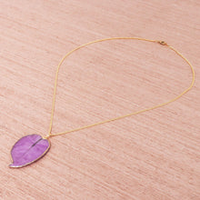 Load image into Gallery viewer, Gold Accented Natural Flower Pendant Necklace in Purple - Bougainvillea Love in Purple | NOVICA