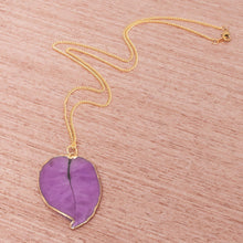 Load image into Gallery viewer, Gold Accented Natural Flower Pendant Necklace in Purple - Bougainvillea Love in Purple | NOVICA