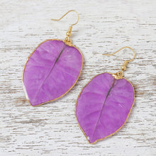 Load image into Gallery viewer, Gold Accented Natural Flower Dangle Earrings in Purple - Bougainvillea Love in Purple | NOVICA