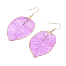Load image into Gallery viewer, Gold Accented Natural Flower Dangle Earrings in Purple - Bougainvillea Love in Purple | NOVICA