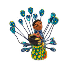 Load image into Gallery viewer, Peacock-Themed Ceramic Nahual Sculpture from Mexico - Pair of Nahuales | NOVICA