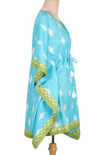 Load image into Gallery viewer, Screen Printed Turquoise Cotton Caftan from India - Diamonds Are Forever | NOVICA