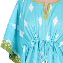 Load image into Gallery viewer, Screen Printed Turquoise Cotton Caftan from India - Diamonds Are Forever | NOVICA