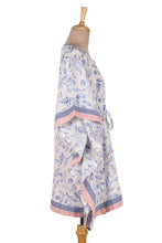 Load image into Gallery viewer, Hand Made Leaf-Themed Drawstring Cotton Caftan - Breezy Leaves | NOVICA