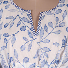 Load image into Gallery viewer, Hand Made Leaf-Themed Drawstring Cotton Caftan - Breezy Leaves | NOVICA