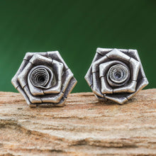 Load image into Gallery viewer, Thai Karen Hill Tribe Silver Flower Earrings - Origami Rose | NOVICA