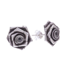 Load image into Gallery viewer, Thai Karen Hill Tribe Silver Flower Earrings - Origami Rose | NOVICA