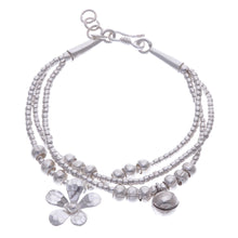 Load image into Gallery viewer, Thai Karen Hill Tribe Silver Floral Bracelet with a Bell - Singing Blossom | NOVICA