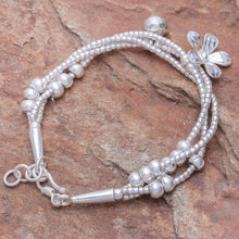 Load image into Gallery viewer, Thai Karen Hill Tribe Silver Floral Bracelet with a Bell - Singing Blossom | NOVICA