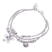 Load image into Gallery viewer, Thai Karen Hill Tribe Silver Floral Bracelet with a Bell - Singing Blossom | NOVICA