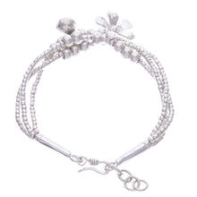 Load image into Gallery viewer, Thai Karen Hill Tribe Silver Floral Bracelet with a Bell - Singing Blossom | NOVICA