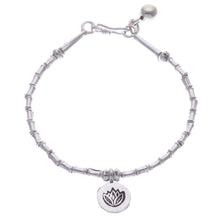 Load image into Gallery viewer, Thai Karen Hill Tribe Silver Beaded Lotus Charm Bracelet - Lotus Calm | NOVICA