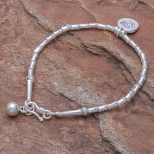 Load image into Gallery viewer, Thai Karen Hill Tribe Silver Beaded Lotus Charm Bracelet - Lotus Calm | NOVICA