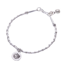 Load image into Gallery viewer, Thai Karen Hill Tribe Silver Beaded Lotus Charm Bracelet - Lotus Calm | NOVICA