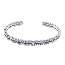 Load image into Gallery viewer, Thai Hill Tribe Sterling Silver Cuff Bracelet - Leaf Trail | NOVICA