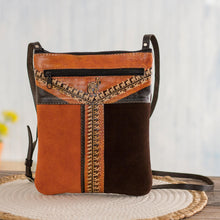Load image into Gallery viewer, Llama Pattern Leather Accented Suede Sling in Brown - Mountain Llama | NOVICA