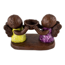 Load image into Gallery viewer, Ceramic Tealight Candleholder with Two Little Angels - Angel Duo | NOVICA
