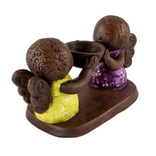 Load image into Gallery viewer, Ceramic Tealight Candleholder with Two Little Angels - Angel Duo | NOVICA