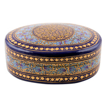Load image into Gallery viewer, Velvet-Lined Blue and Gold Trinket Box from India - Kashmir Blue | NOVICA