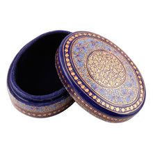 Load image into Gallery viewer, Velvet-Lined Blue and Gold Trinket Box from India - Kashmir Blue | NOVICA