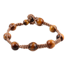 Load image into Gallery viewer, Hand-Knotted Tiger's Eye Macrame Bracelet from India - Warm Planets | NOVICA