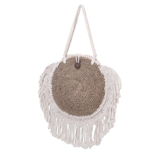 Load image into Gallery viewer, Handmade Natural Fiber and Cotton Shoulder Bag - Ivory Fringe | NOVICA