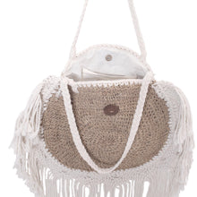 Load image into Gallery viewer, Handmade Natural Fiber and Cotton Shoulder Bag - Ivory Fringe | NOVICA