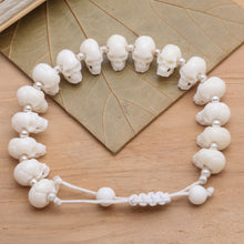 Load image into Gallery viewer, Hand Carved Bone Skull Bead Bracelet - Bone Collector | NOVICA